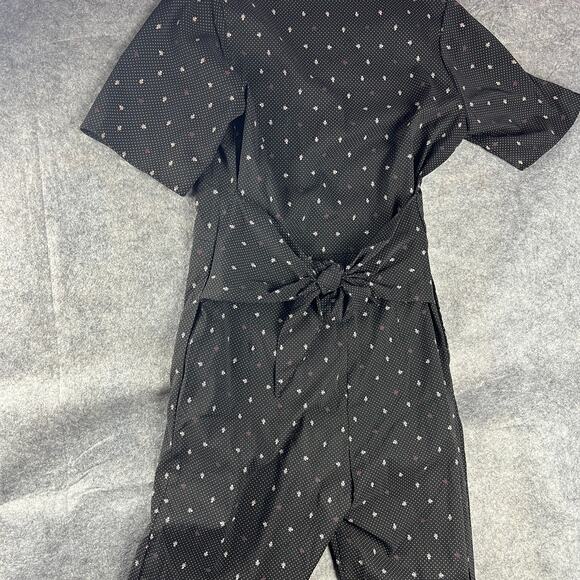 Polagram Women Black Patterned Zip Up Tie Back Jumpsuit Romper Size Small - Picture 3 of 6